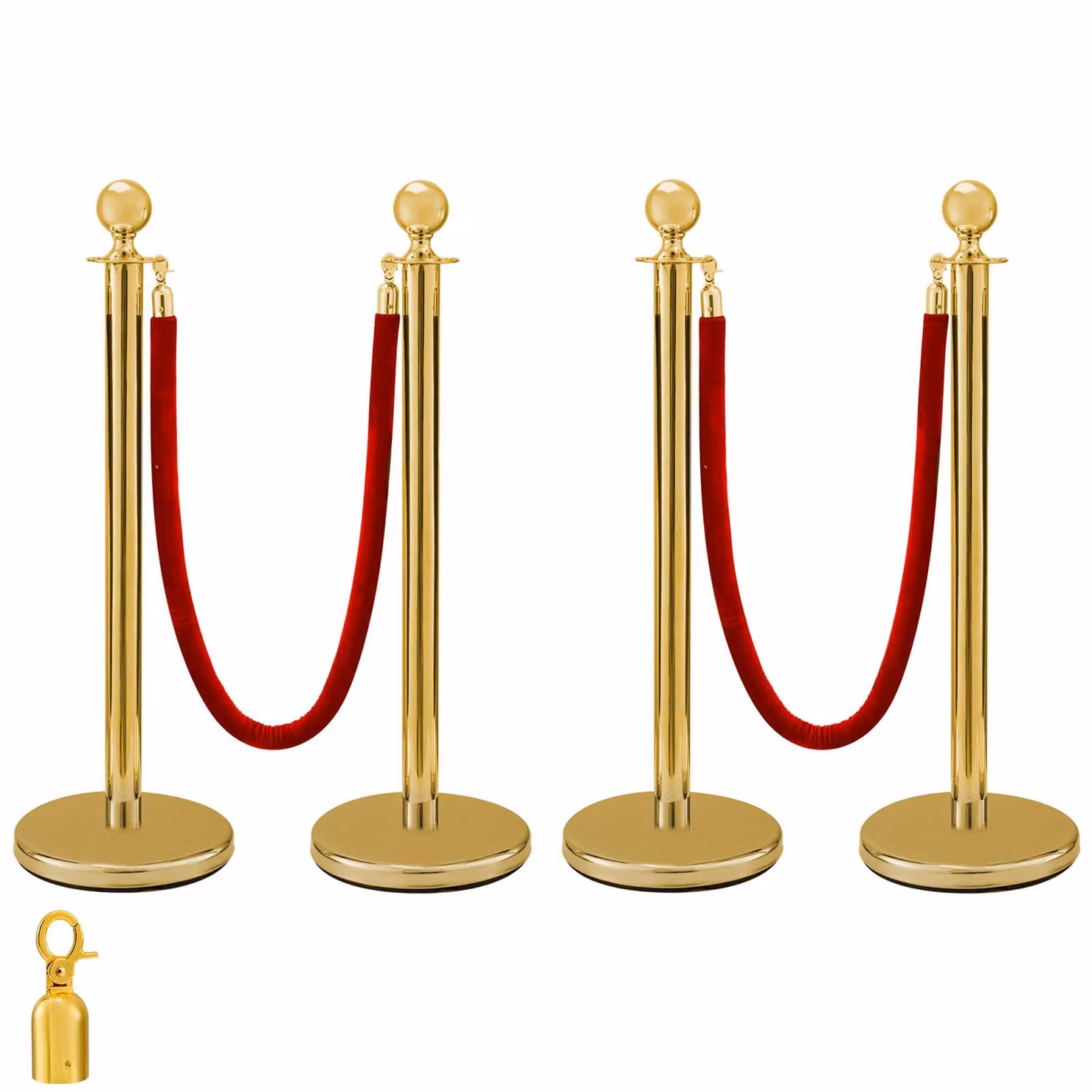 SucceBuy Sistema di delineazione oro Delstahl barriera palo corda di demarcazione con 2 corde di velluto rosso da 1,5 m 4 pack colonna d'oro