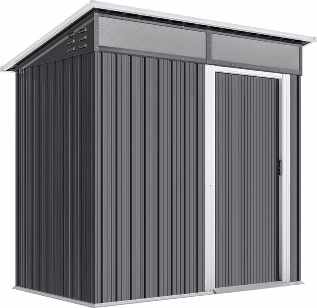 Capanno attrezzi Outsunny in metallo con finestre e porta scorrevole, grigio
