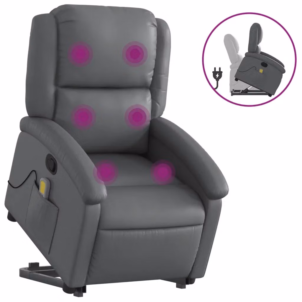 Poltrona Alzapersona Reclinabile con Assistenza Elettrica vidaXL in Similpelle Grigia – 2