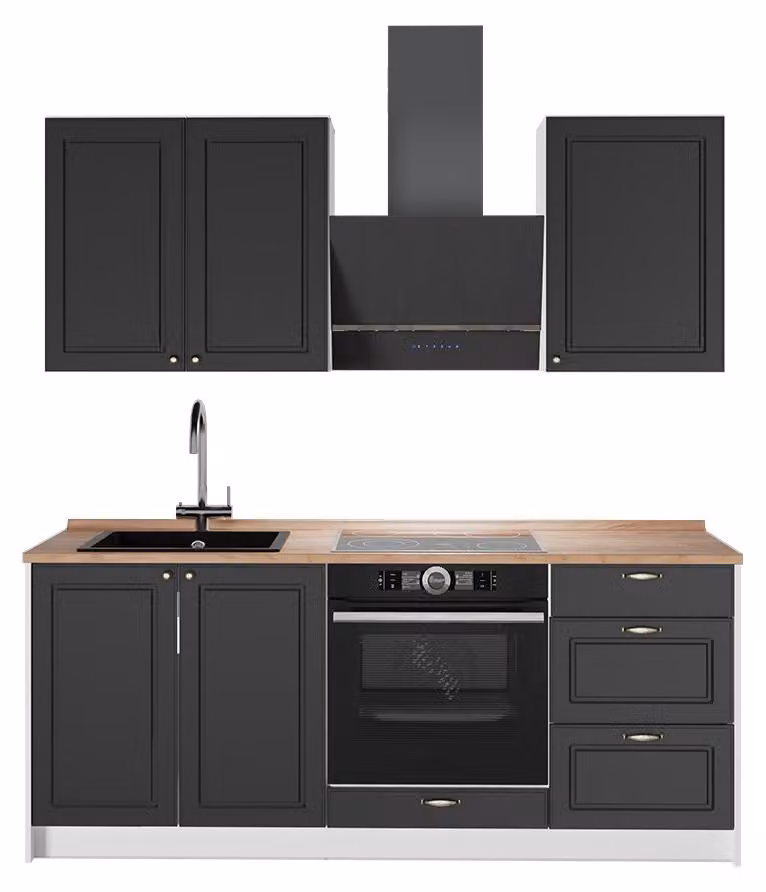 Cucina monoblocco Vicco Fame-Line Oro-antracite rustico/Bianco 190 cm, PL Rovere, Model 64900