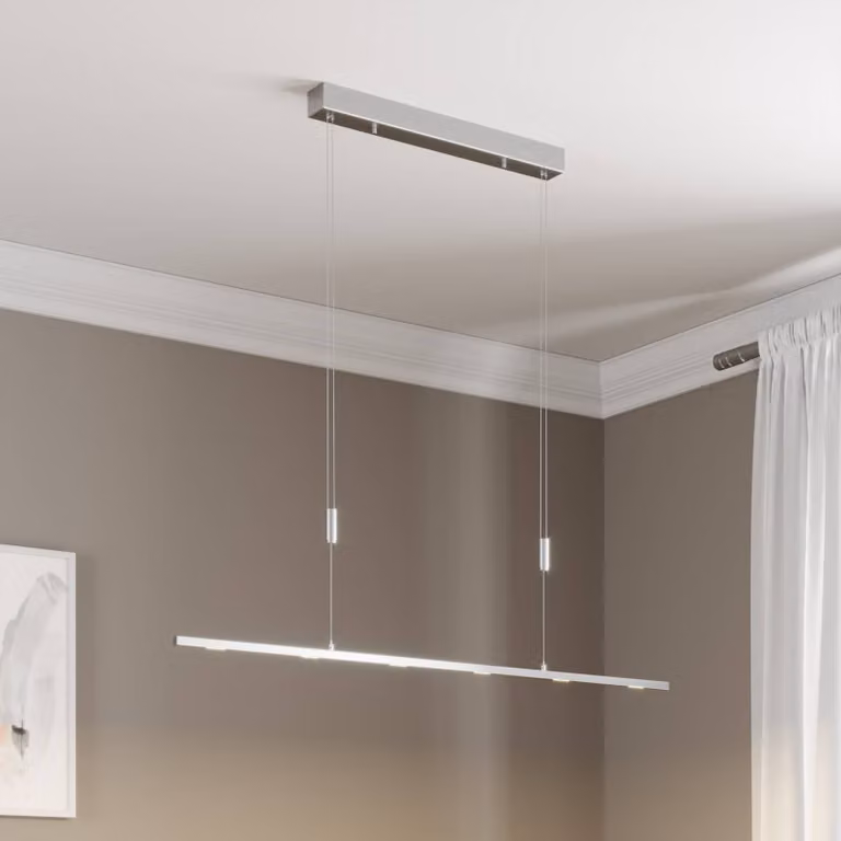 Lampada LED a sospensione Lucande Arnik, 120 cm, color nichel, dimmerabile Arnik Lucande,, Alluminio / Grigio / Zincato, Soggiorno / Sala da pranzo, Metallo, Moderno