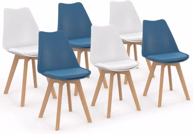 Set di 6 sedie scandinave SARA IDMarket in plastica e legno, mix di colori blu e bianco