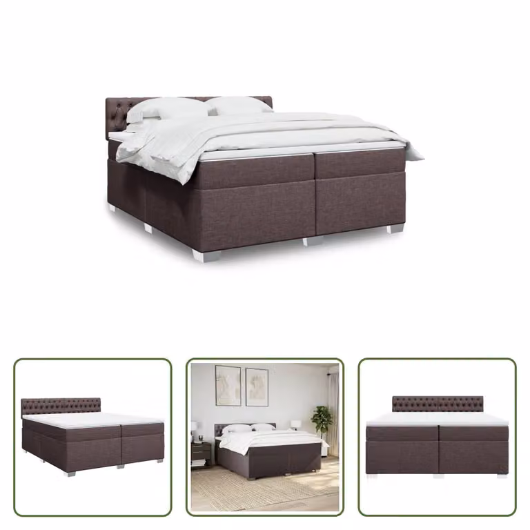 The Living Store Letto a molle con materasso marrone scuro 200x200 cm in tessuto