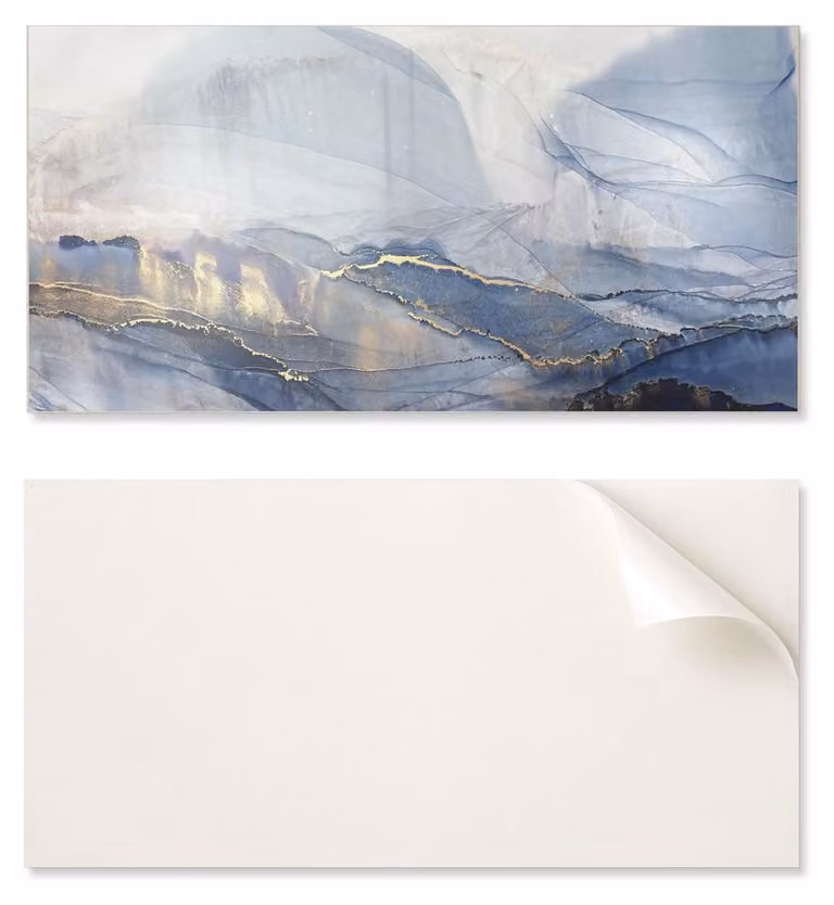 Pannello decorativo in vinile per ingresso, dimensioni 120x60 cm, con motivo astratto che rappresenta un paesaggio in diverse tonalità