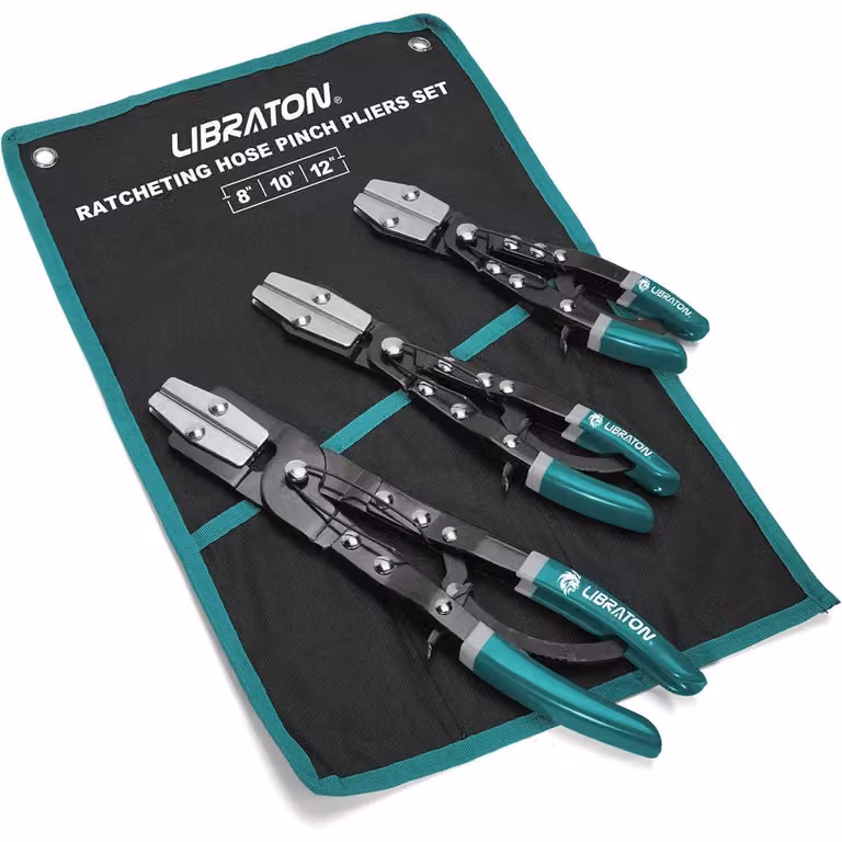 Pinze per fascette stringitubo, pinze a rattoppo per tubi, pinze per tubi automobilistici, set da 3 pezzi, dimensioni 8", 10" e 12", in metallo, con custodia
