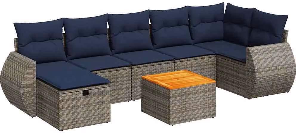 Set Divano da Giardino 8 pz con Cuscini Grigio in Polyrattan