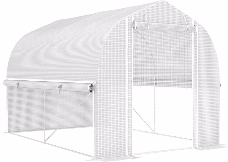 Serra Fortuna Lai 3 x 2 x 2 m Serra in plastica con 4 finestre e porta, pareti laterali avvolgibili, tunnel in plastica resistente ai raggi UV Serra per pomodori con telaio in acciaio zincato, bianco