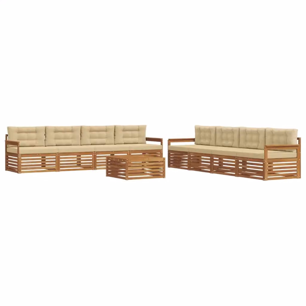 Set di divani da esterno vidaXL a forma di U in legno di acacia con tavolino da giardino, 9 pezzi, Beige e Marrone – 2