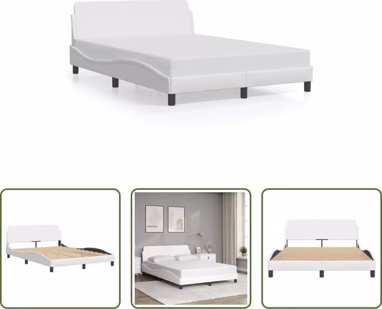The Living Store Giroletto con testiera bianco 120x200 cm in ecopelle