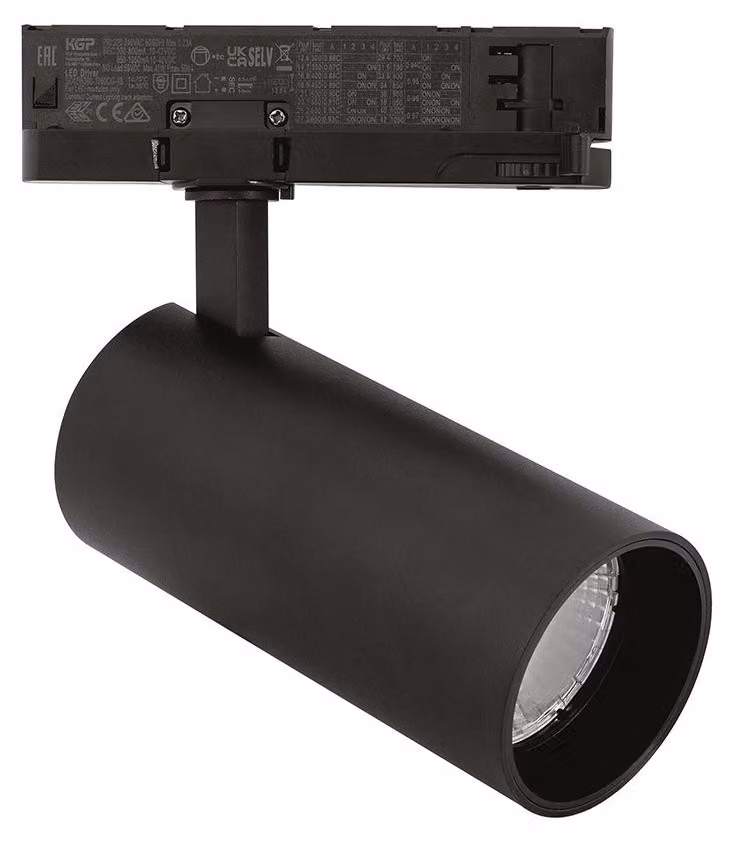 Proiettore a Binario Trifase GFA 40W LED CREE 4000K, Struttura in Alluminio Nero Opaco, Fascio 38°, CRI >90, IP20 - Gealuce