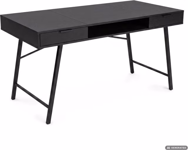 Scrivania da computer in stile industriale AKORD FURNITURE FACTORY nera con piano in MDF laminato opaco L: 120 cm