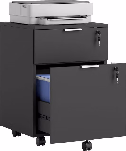 Cassettiera da Ufficio con 2 Cassetti per Cartelle Sospese Mobiletto con Serratura e 2 Chiavi 42x40x60 cm