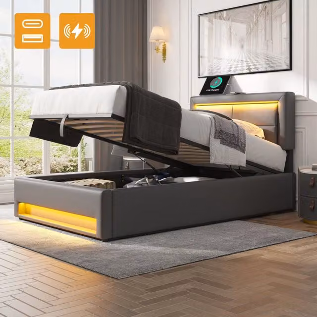 letto imbottito pu grigio 90 x 200 cm