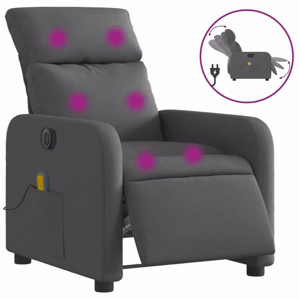 Poltrona Reclinabile Elettrica con Massaggio vidaXL in Tessuto Grigio per Soggiorno – 2