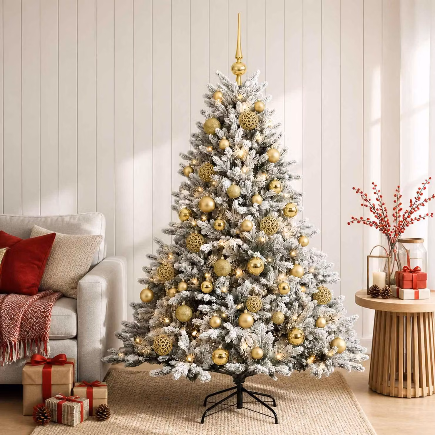 Albero di Natale artificiale con decorazioni natalizie, altezza 150 cm, 150 luci LED
