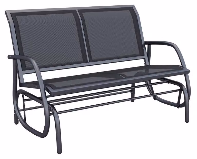Panca a dondolo per 2 persone, ideale per il giardino - Sedia a relax in metallo | Colore: Nero | Dimensioni: 70x120x85 cm
