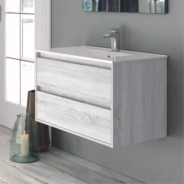 Mobile bagno sospeso Bolton colore rovere grigio ghiaccio 60x45x48H 2 cassetti: design moderno e funzionalità