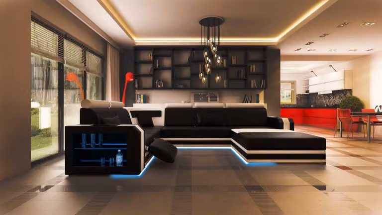 Divano componibile di design, grande formato XXL, ideale per creare un'ampia zona living multifunzionale, con divano, poltrone e sedute imbottite