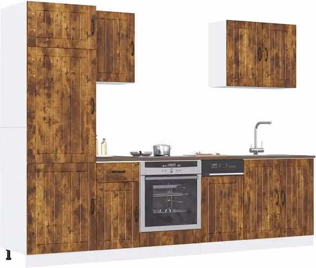 Set di mobili da cucina moderno vidaXL in legno rovere color marrone con 7 pezzi e ante con cassetti