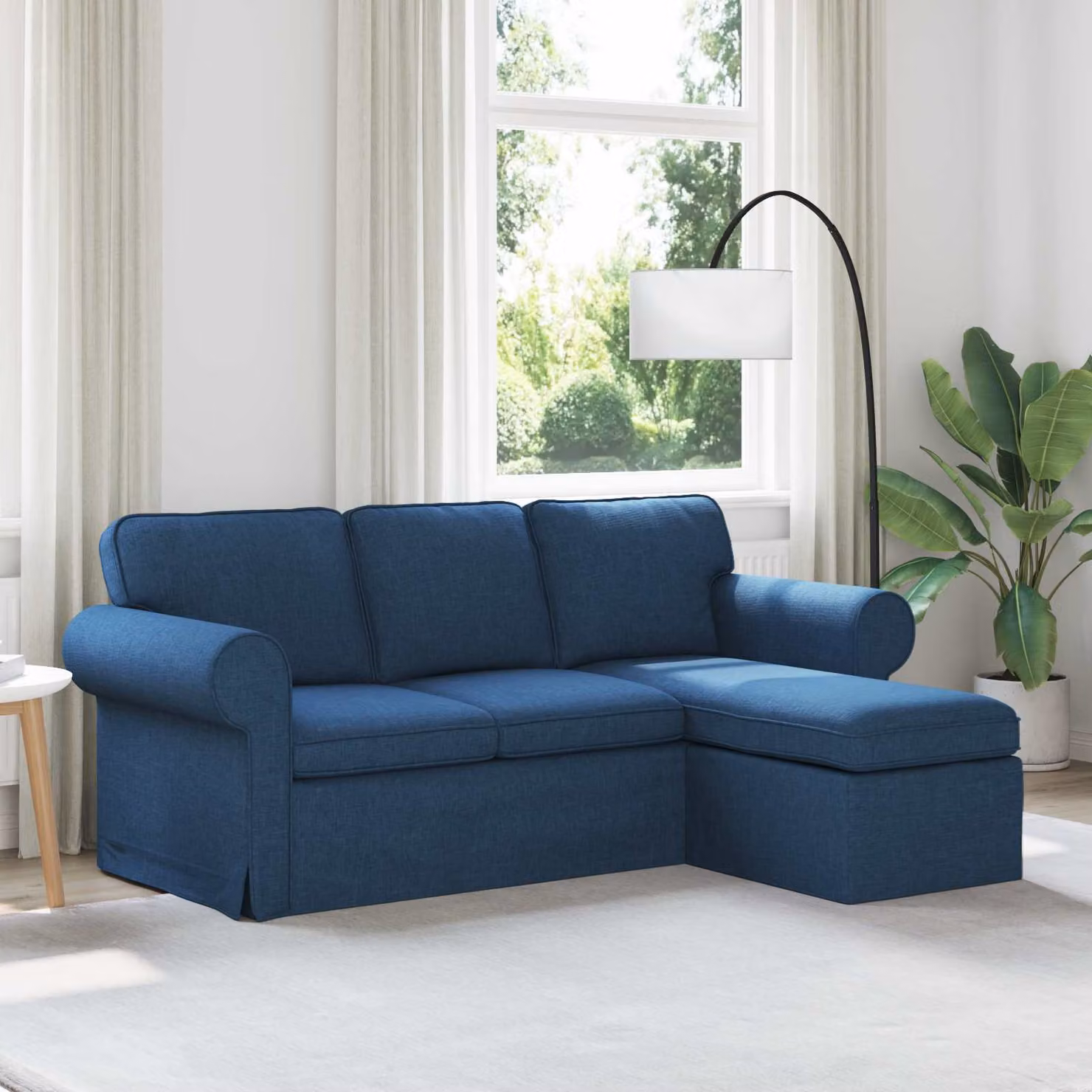 Divano angolare a L vidaXL blu con struttura in metallo e rivestimento in tessuto, L/P/H: 195 x 138 x 80 cm – 1