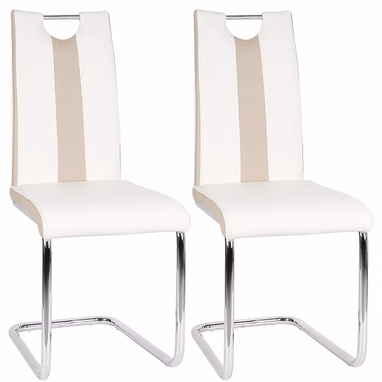 Set di 2 sedie da pranzo - Sedie imbottite per la cucina - Ecopelle - Stile moderno - Senza braccioli - Adatte per sala da pranzo e soggiorno - Bianco