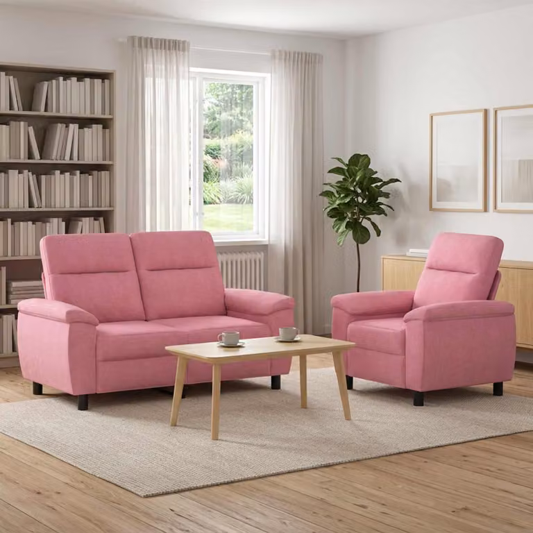 Set di 2 divani moderni vidaXL in tessuto rosa con struttura in metallo per il tuo soggiorno