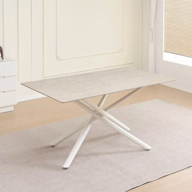 Tavolo fisso 160x90x76H Sand con piano in ceramica beige e struttura in metallo bianco