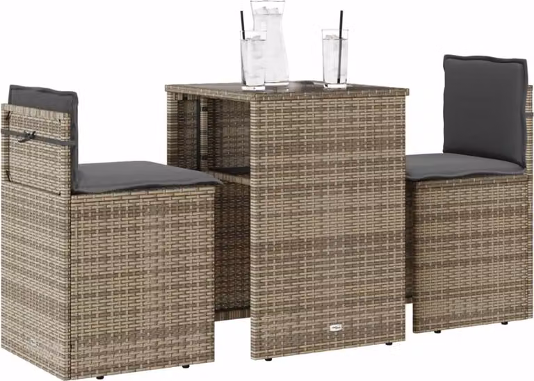 Maison Exclusive - Set da bistrot 3 pezzi con cuscini grigio in polyrattan