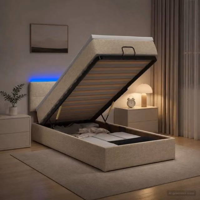 Letto Ottomano con Materasso e LED Crema 80 x 200 cm Tessuto 3456868