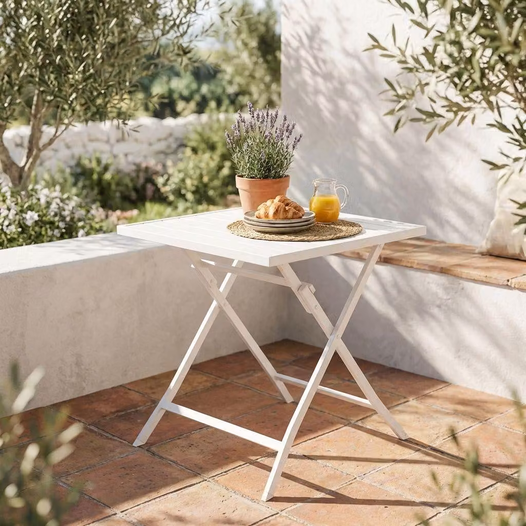 Milani Home - tavolo da giardino pieghevole, alluminio, pieghevole salvaspazio quadrato, 4 posti, bianco, piano 70 x 70 cm