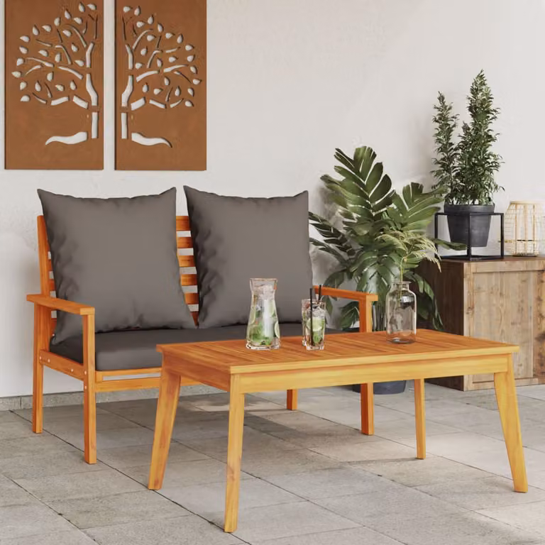 Set da giardino vidaXL in legno di acacia oliato con cuscini, marrone e grigio