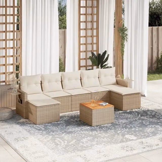 Set Divano da Giardino 8 pz con Cuscini Beige in Polyrattan 3224693