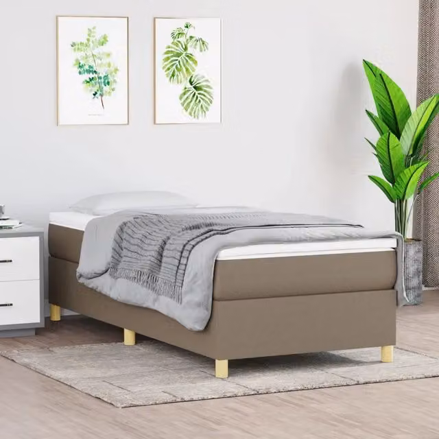 Letto Ibrido vidaXL con Giroletto a Molle e Materasso in Tessuto Beige e Bianco L/P: 90 x 190 cm