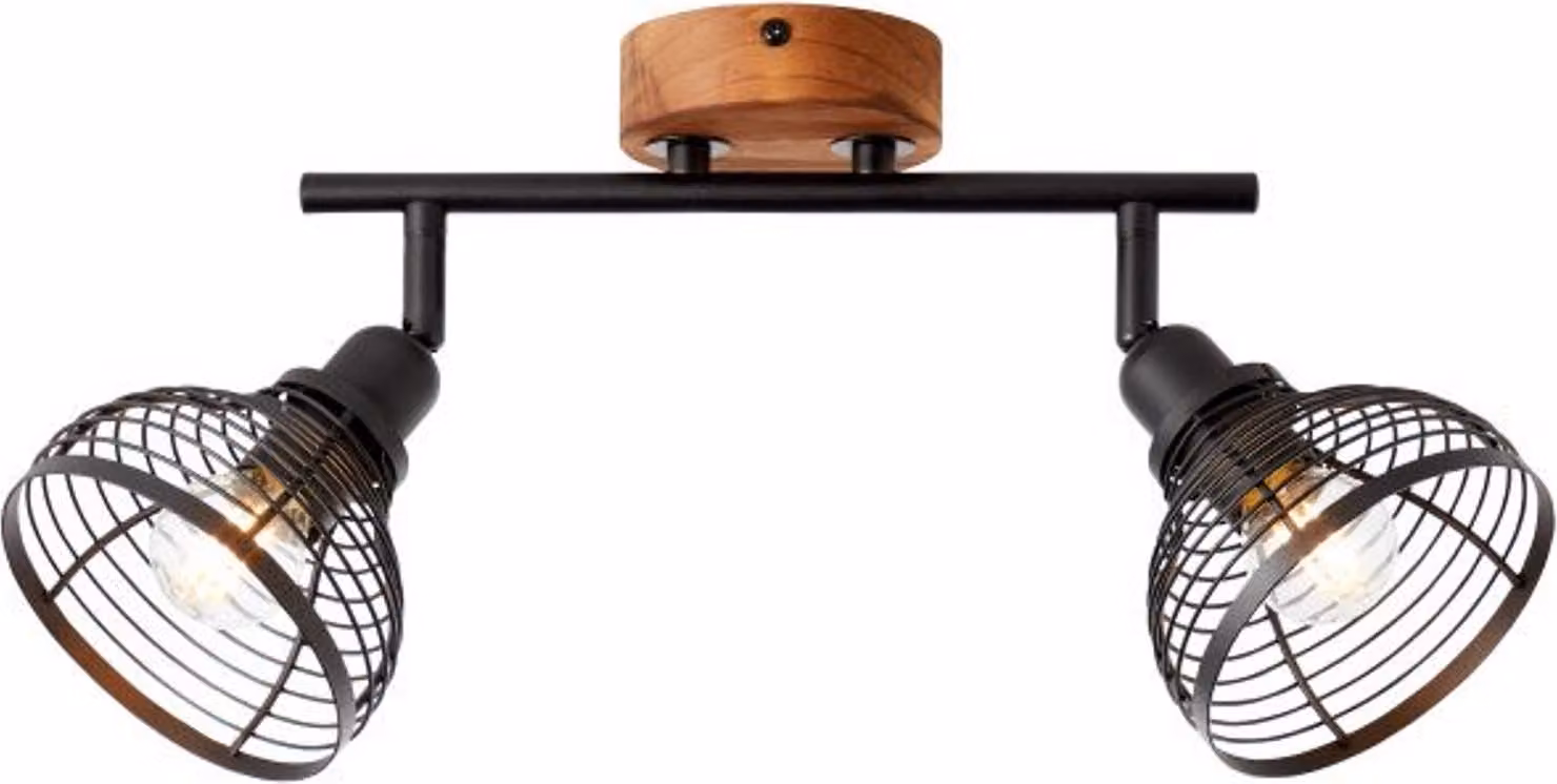 Lampada BRILLIANT, tubo spot Avia 2flg nero/colore legno, metallo/legno, 2x D45, E14, 40W, lampade a goccia (non incluse)