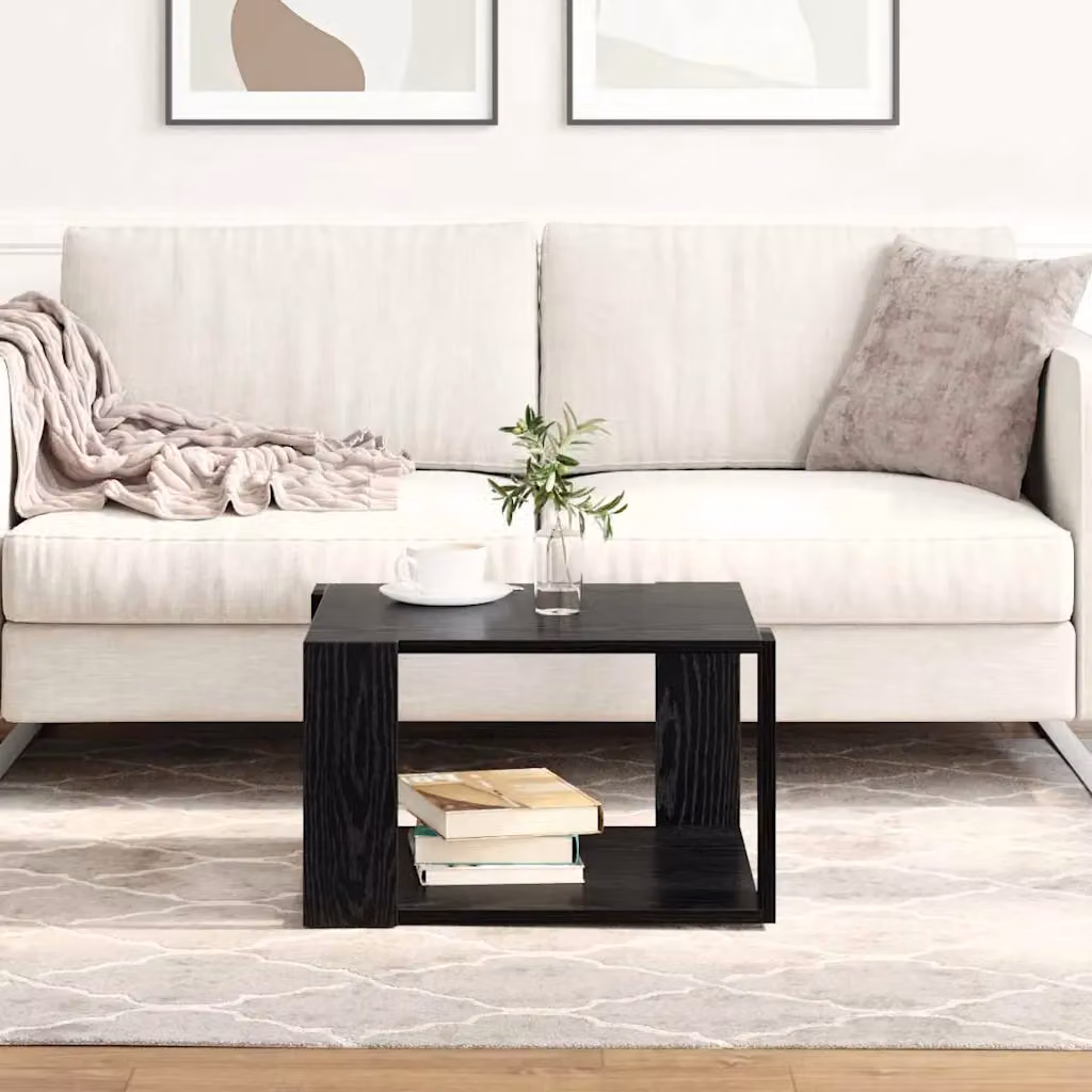 vidaXL Tavolino da salotto moderno in legno rovere e nero L/P/H: 51,5 x 51,5 x 30 cm