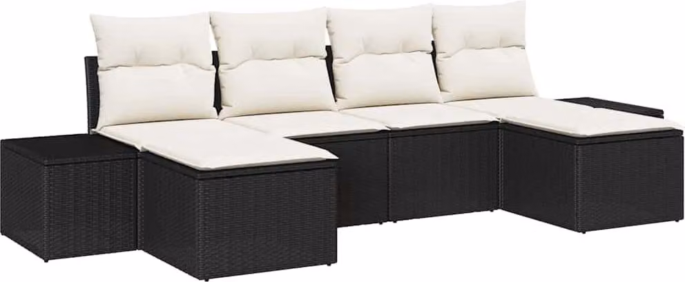 Set Divano da Giardino con cuscino 6 pcs Nero polyrattan