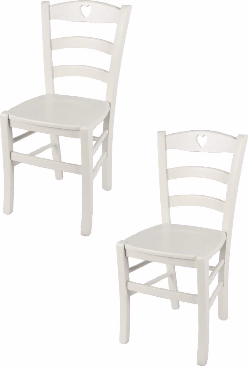 t m c s Tommychairs - Set di 2 sedie CUORE per cucina e sala da pranzo, struttura robusta in legno di faggio laccato nel colore bianco ghiaccio opaco e seduta in legno laccato nel colore bianco