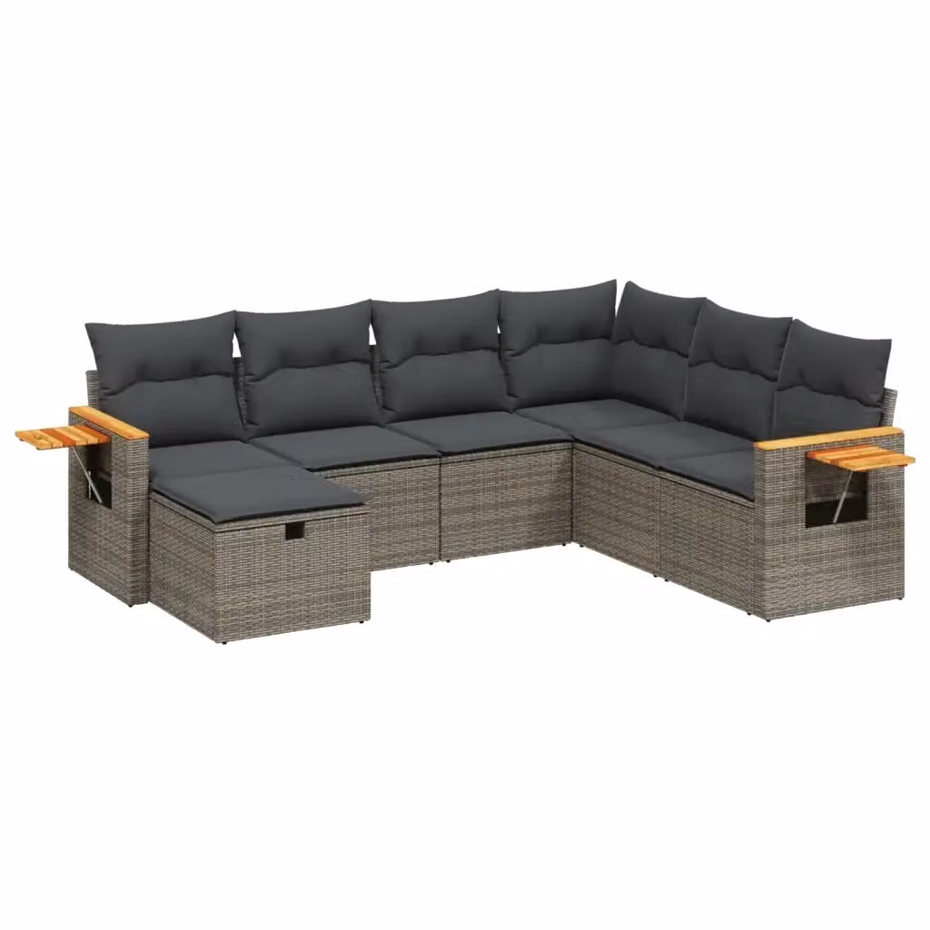 vidaXL Set Divani da Giardino 7 pz a L con Cuscini Grigio in Polyrattan e Acciaio – 2
