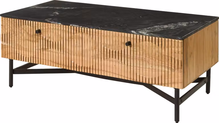MASSIVMOEBEL24 | Tavolino da salotto in legno di acacia 120x60x45 Laccato - naturale / marmo scuro LONDON #120