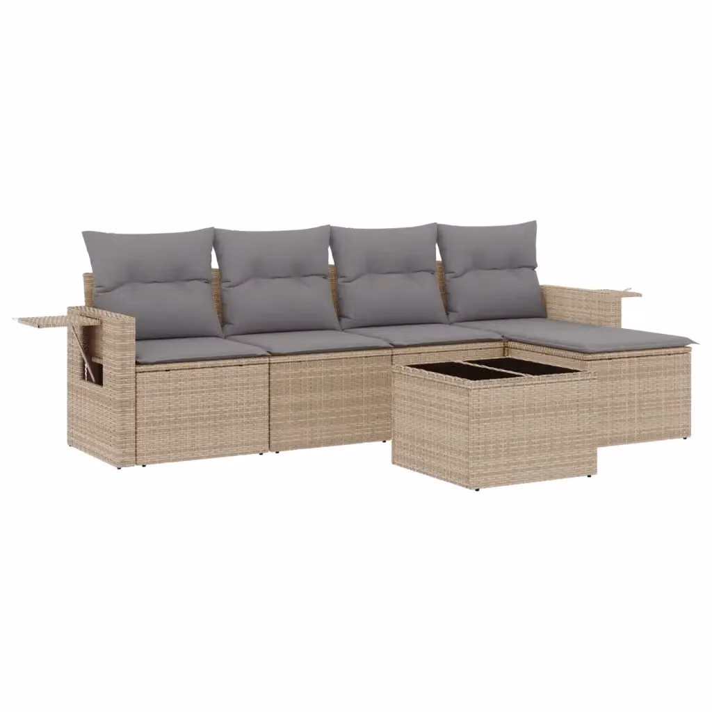 vidaXL Set Divano da Giardino a L in Polyrattan Beige con 6 Pezzi e Cuscini Imbottiti – 2