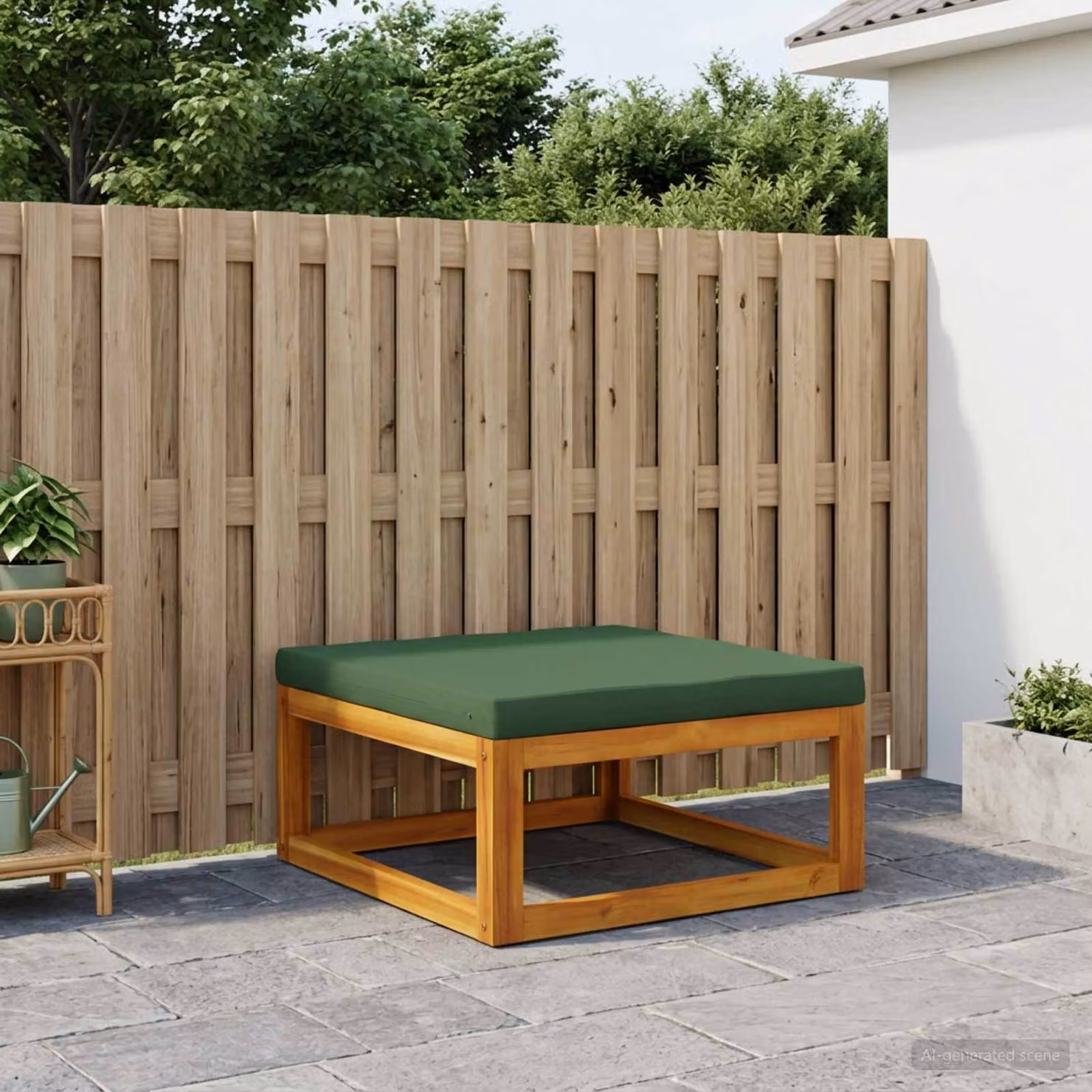 vidaXL Poggiapiedi modulare in legno di acacia con cuscini verdi per giardino e terrazzo