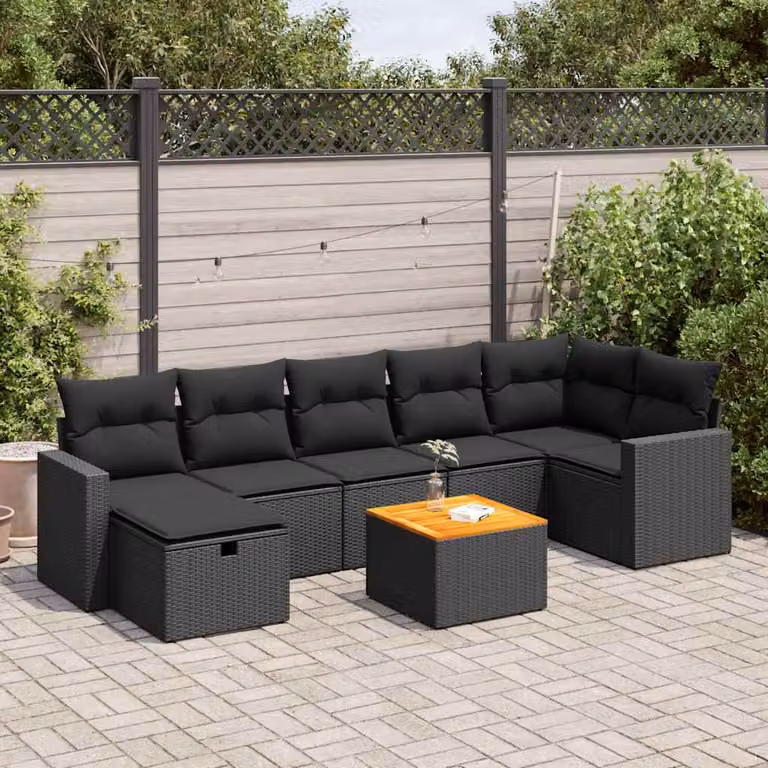 Maison Exclusive - Set da giardino 8 pezzi con cuscini in polyrattan nero