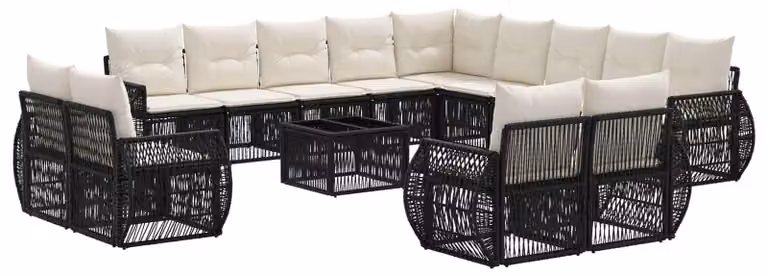 Set Divano da Giardino 14 pcs Nero e Bianco Crema polyrattan