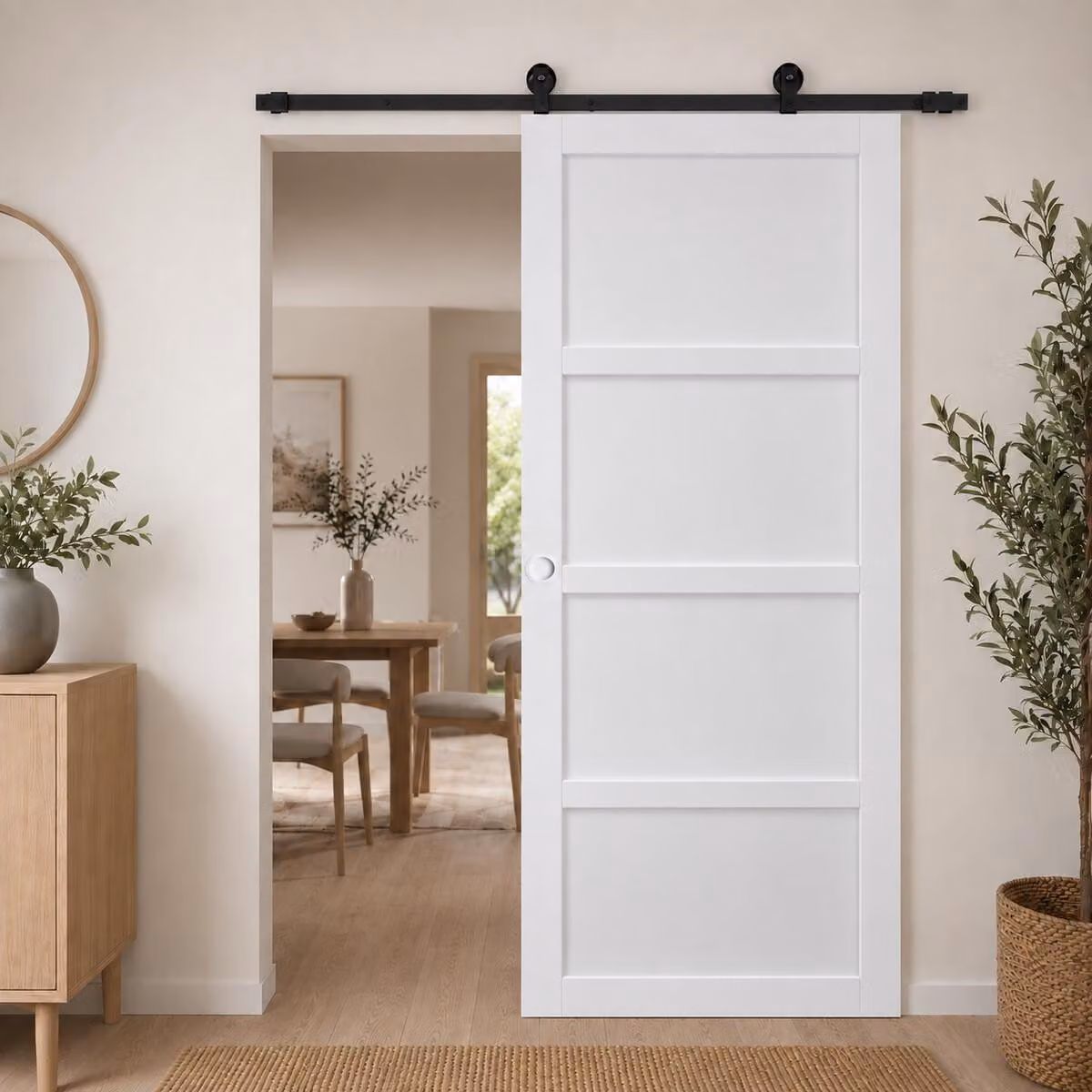 Porta scorrevole Tamera bianca a 4 ante H204 x L93 cm, binario con rotelle, gusci bianchi GD MENUISERIES