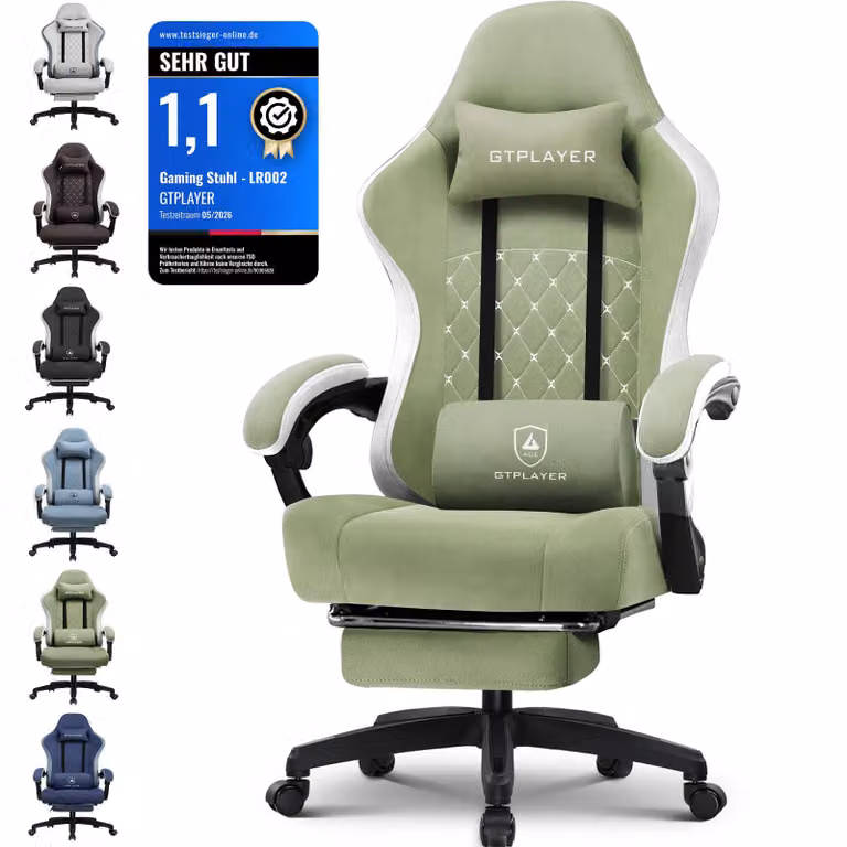 PLAYER sedia da gioco Poltrona ergonomica da gioco Sedia da scrivania Sedia da corsa per PC gamer con superficie in tessuto, cuscino di seduta in piuma, braccioli di collegamento