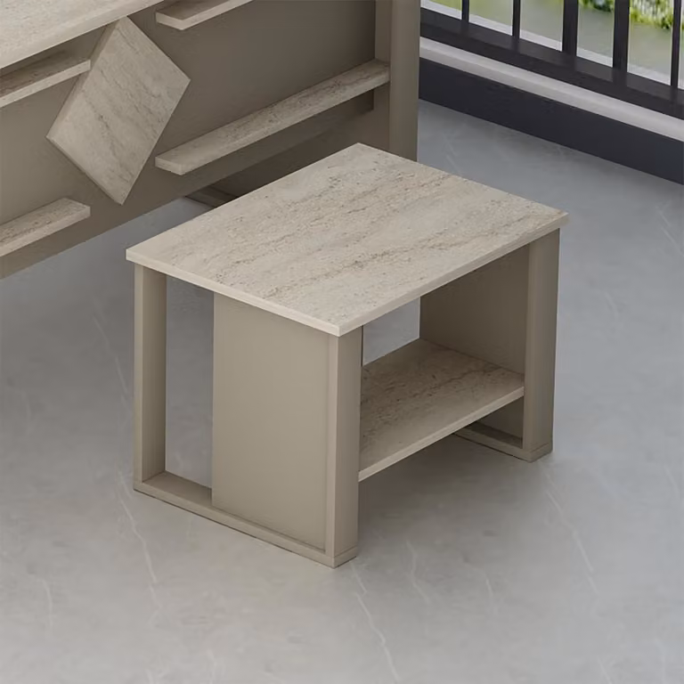 Tavolino Homidea BOSS con vano portaoggetti – Tavolino moderno da salotto – Tavolino con ripiano – 60 x 45 x 43,6 cm – Travertino beige