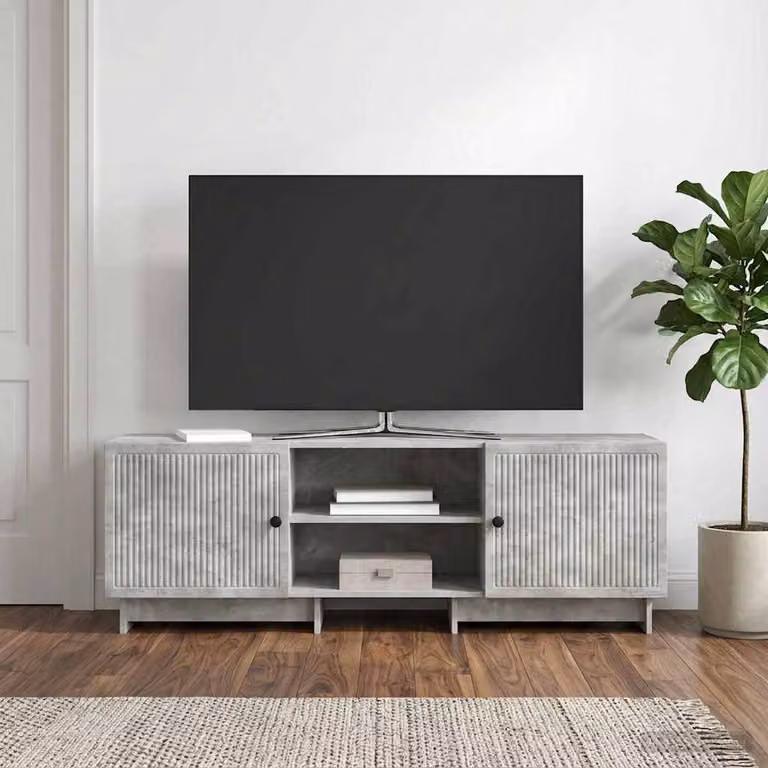 Mobile TV vidaXL in legno ingegnerizzato e MDF, Grigio Cemento, L 150 x P 31 x H 50 cm