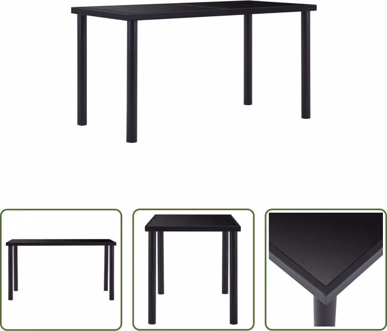 The Living Store Tavolo da pranzo nero 140 x 70 x 75 cm in vetro temperato