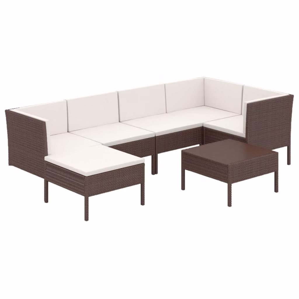 Set Divani da Giardino 7 pz con Cuscini in Polyrattan Marrone