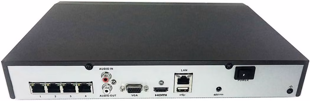 HiLook Powered by HIKVISION/ NVR-104MH-C/4P(D)/ 4 telecamere/ 4x PoE/ 8Mpix/ HDMI/ VGA/ 1x RJ45/ metallo